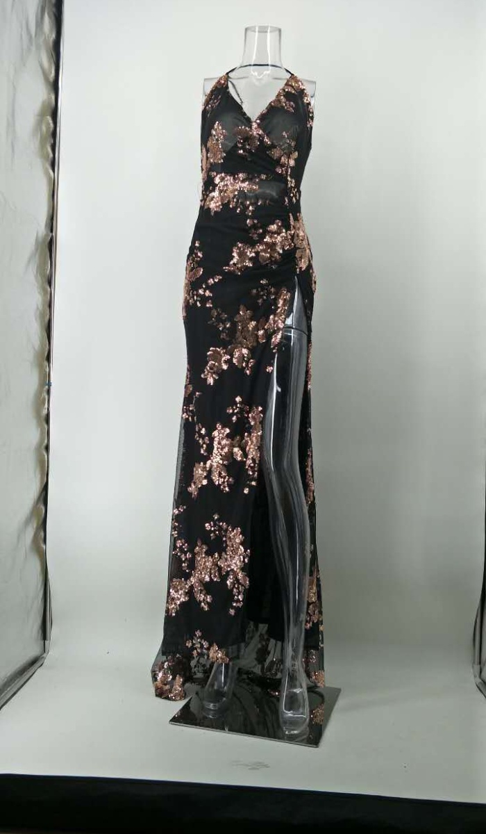 Sling mopping split dress V-neck halter long dress