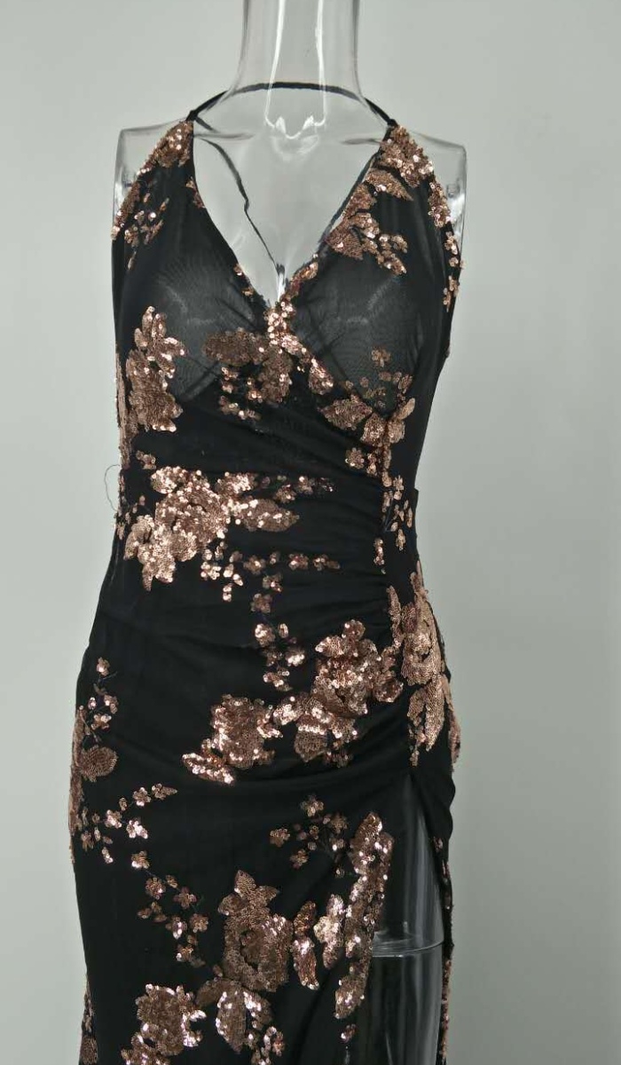 Sling mopping split dress V-neck halter long dress