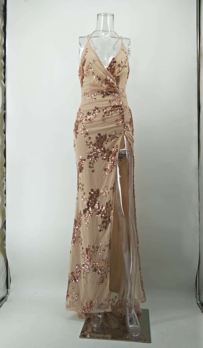 Sling mopping split dress V-neck halter long dress