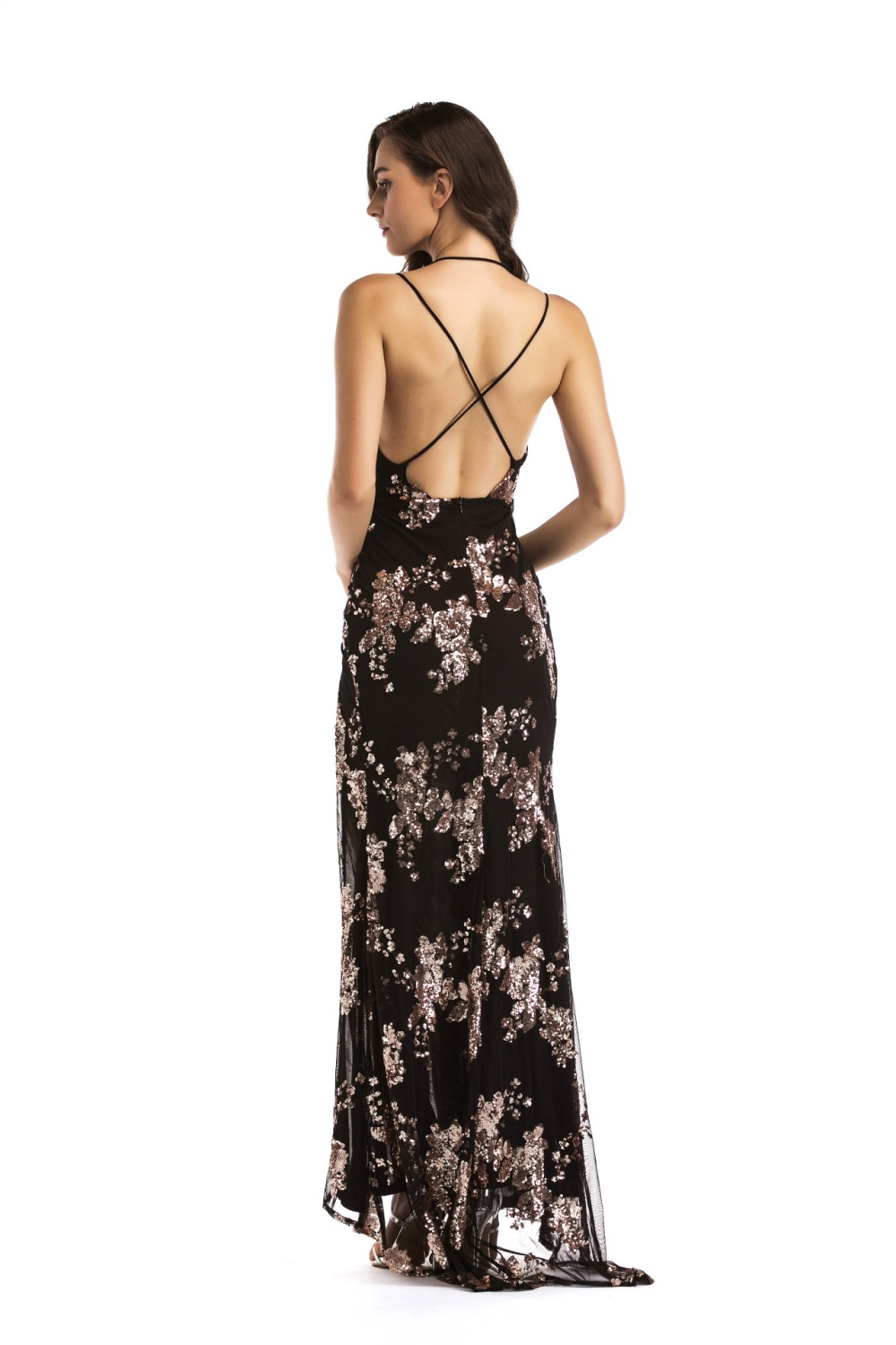 Sling mopping split dress V-neck halter long dress