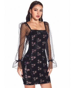 Nightclub halter formal dress sexy sequins dress