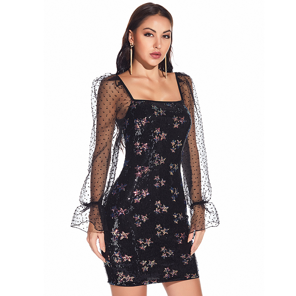 Nightclub halter formal dress sexy sequins dress