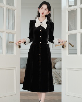 Retro velvet dress autumn long dress