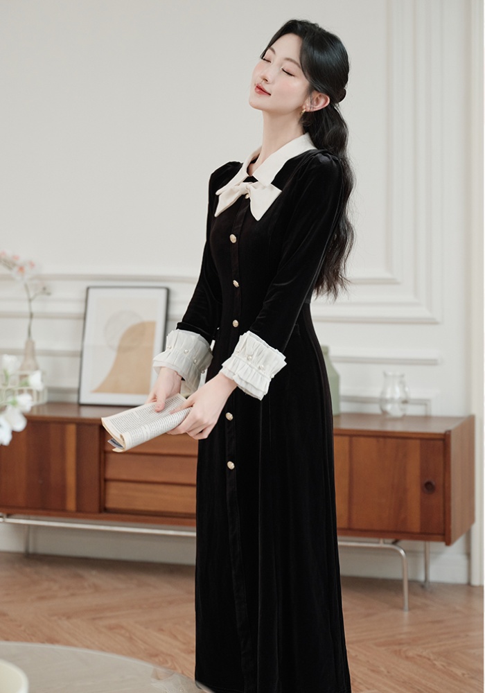 Retro velvet dress autumn long dress