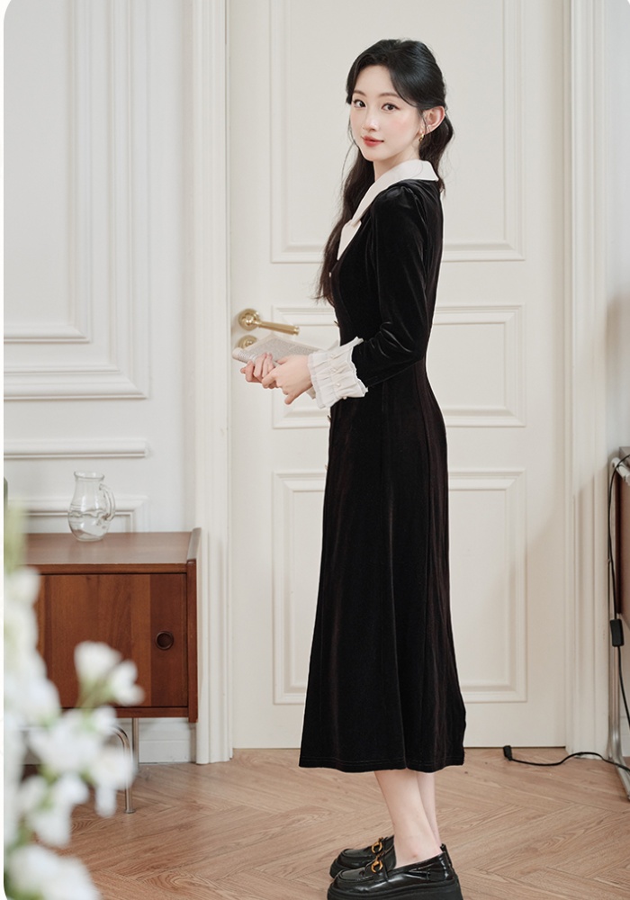 Retro velvet dress autumn long dress