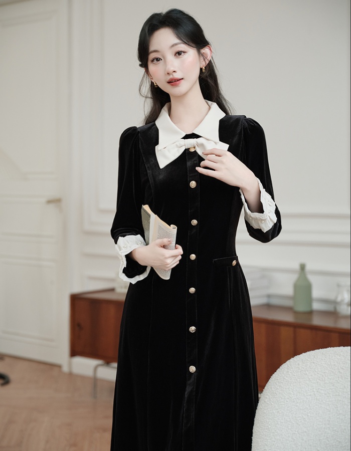 Retro velvet dress autumn long dress