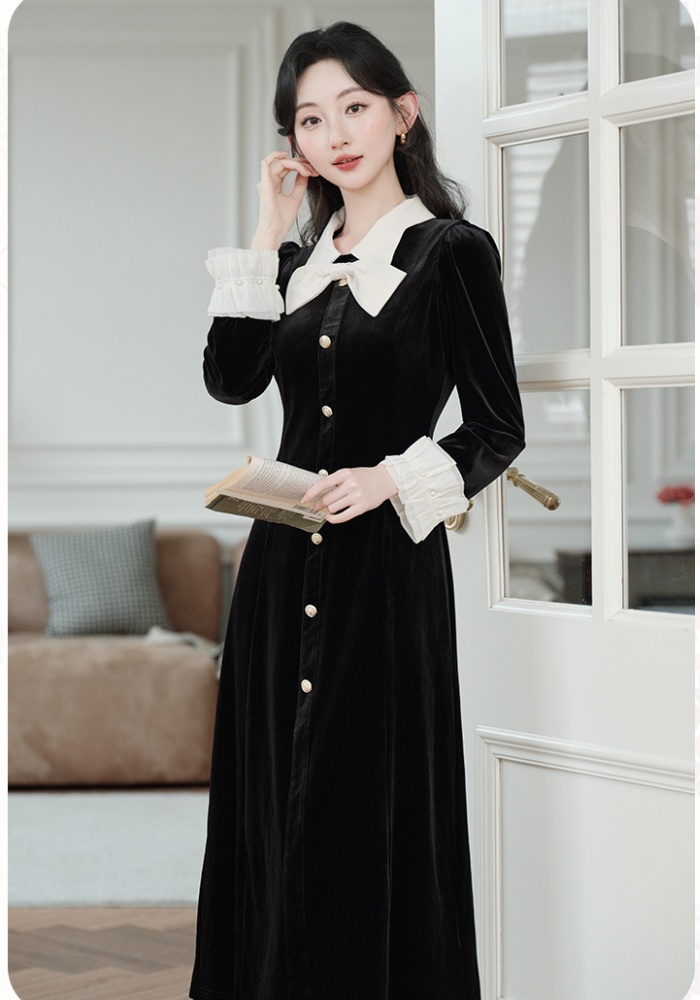Retro velvet dress autumn long dress