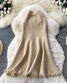 Slim high waist autumn and winter mermaid tassels skirt
