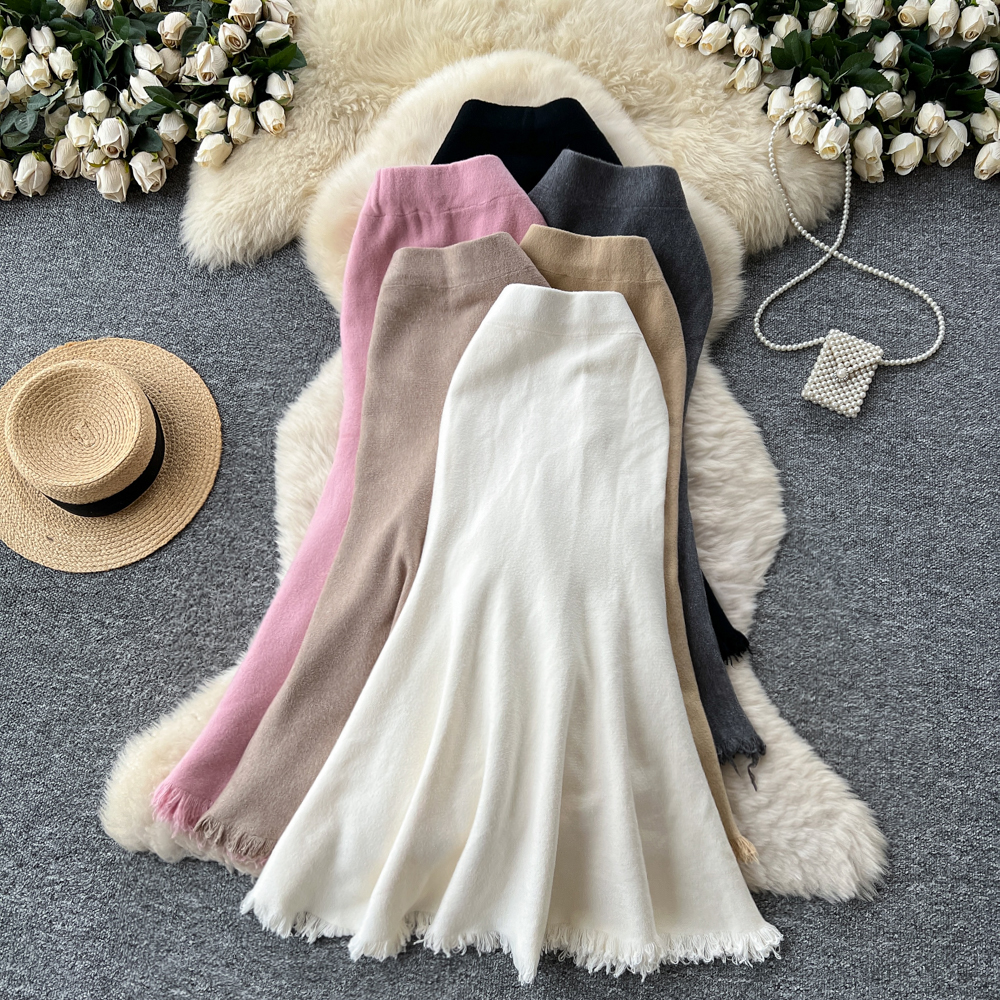 Slim high waist autumn and winter mermaid tassels skirt