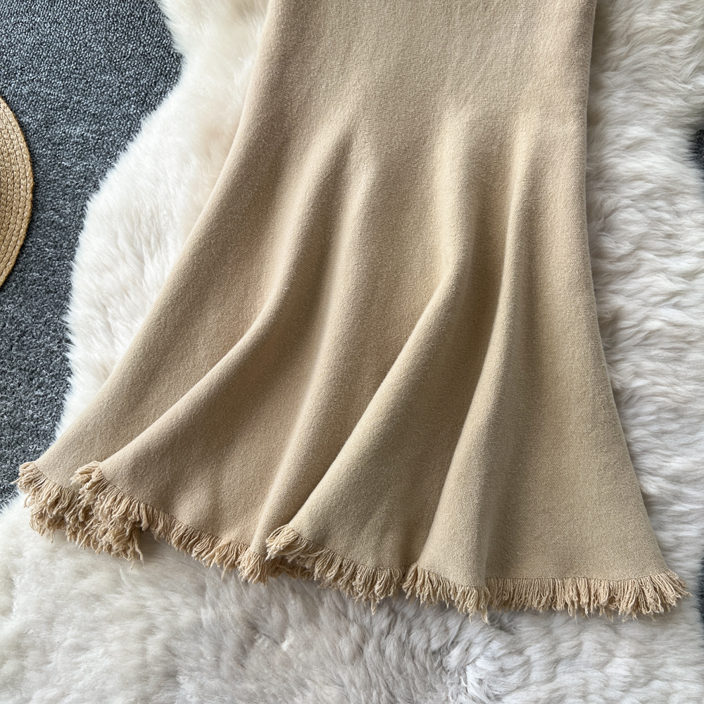 Slim high waist autumn and winter mermaid tassels skirt