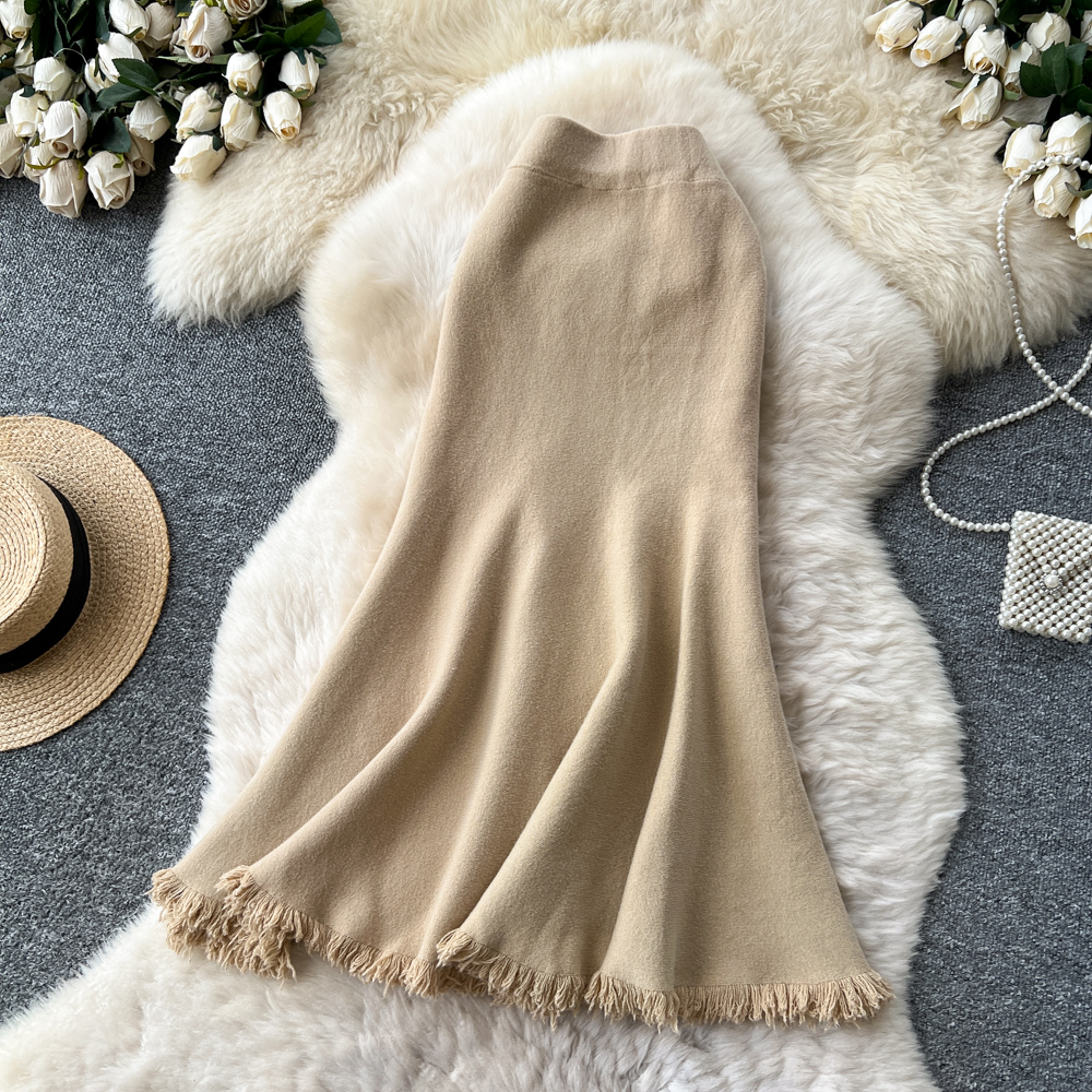 Slim high waist autumn and winter mermaid tassels skirt