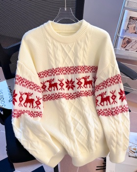 Knitted lazy sweater christmas jacquard tops for women