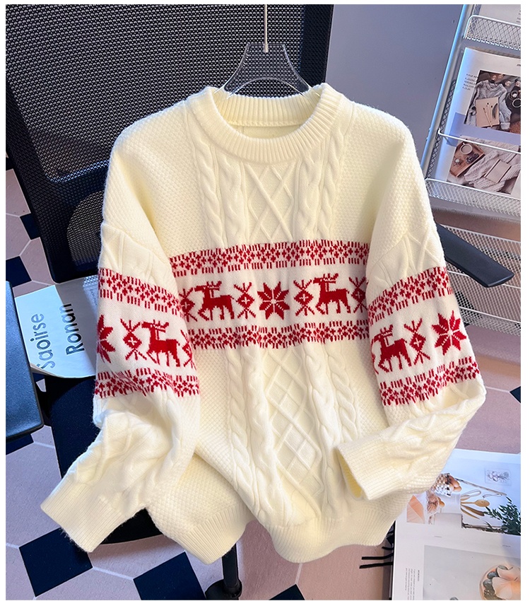 Knitted lazy sweater christmas jacquard tops for women