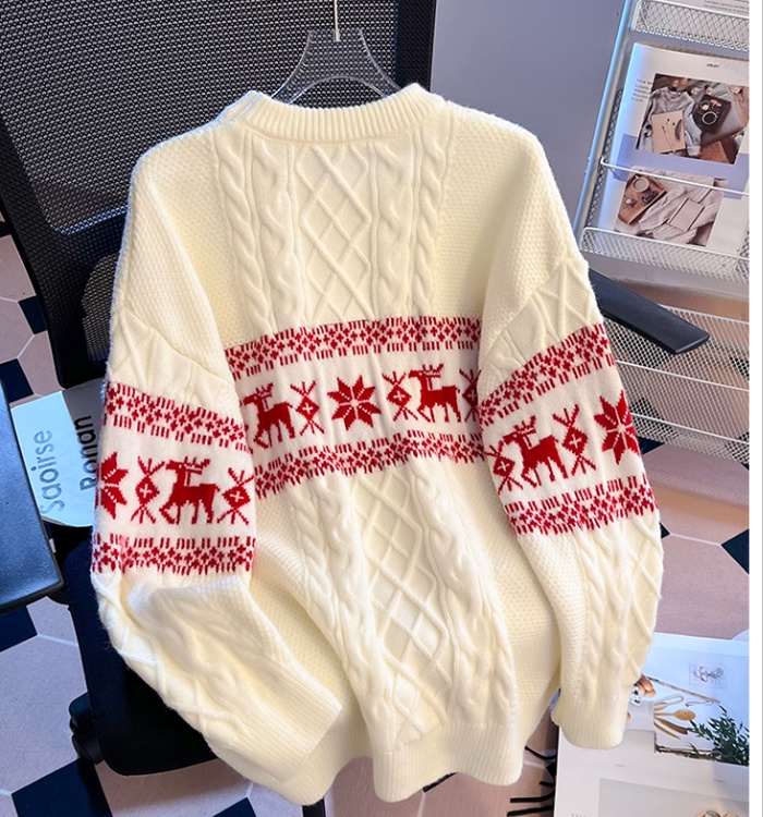 Knitted lazy sweater christmas jacquard tops for women