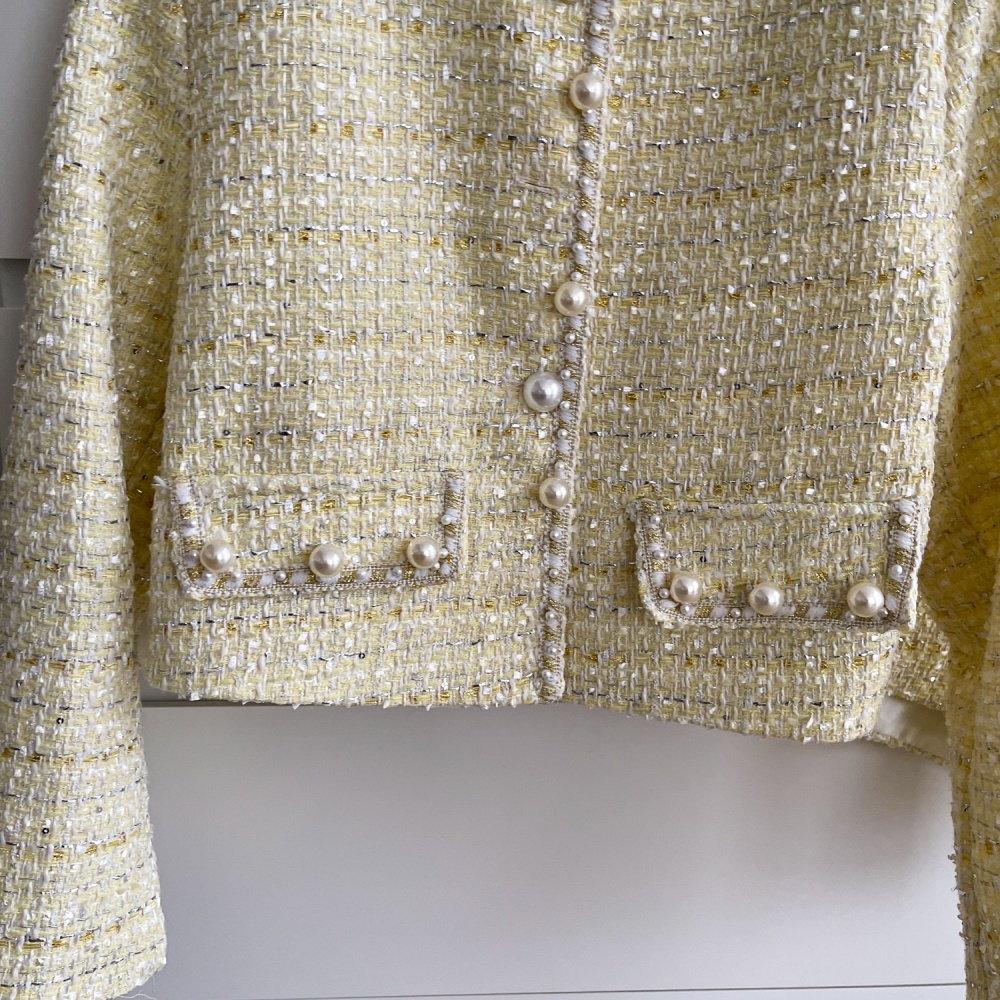 Beading shorts round neck woolen coat a set