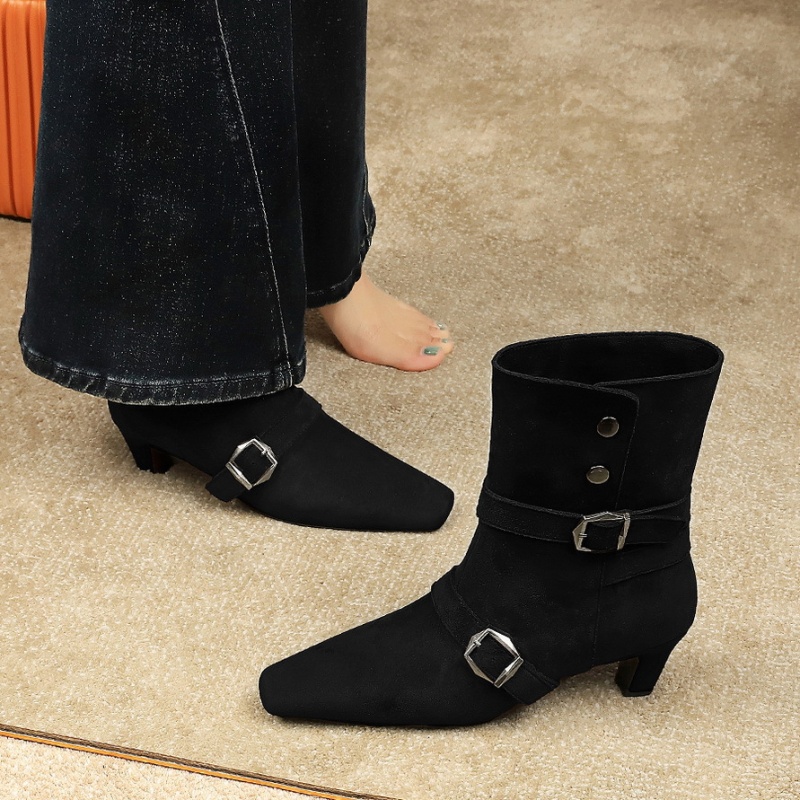 European style women's boots belt buckle half Boots for women