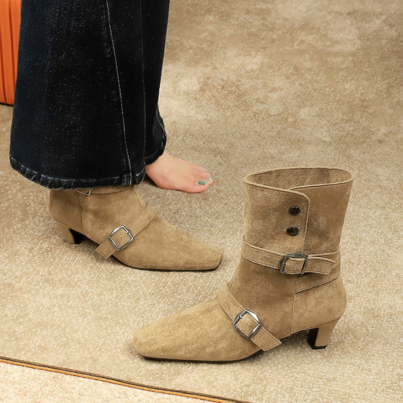 European style women's boots belt buckle half Boots for women