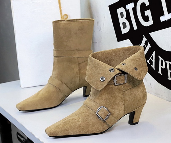 European style women's boots belt buckle half Boots for women