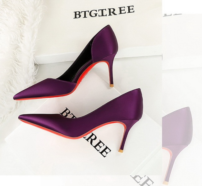 Low shoes satin high-heeled shoes for women