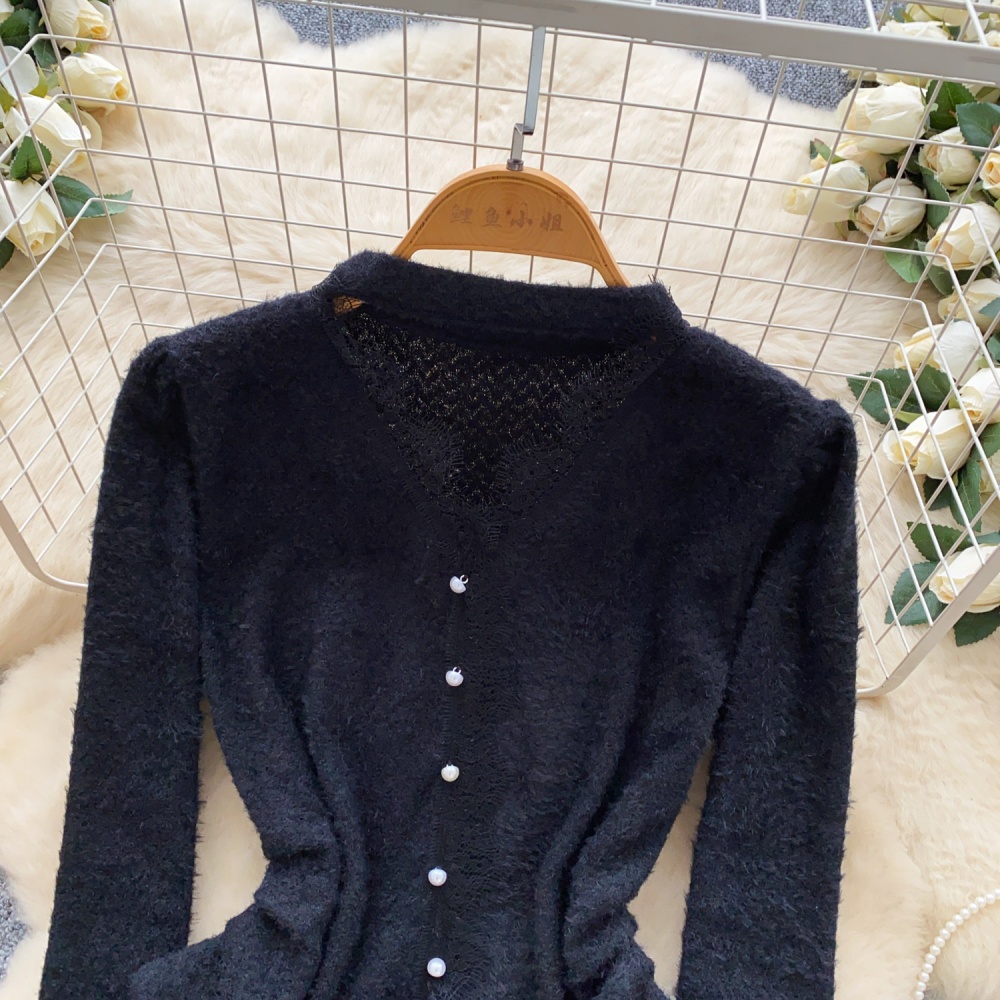 Ladies plush bottoming shirt hollow sweater for women