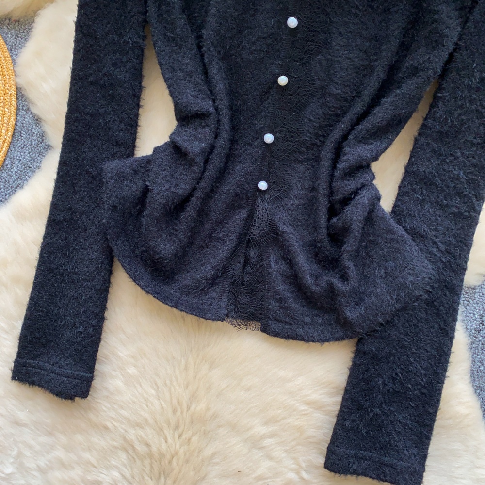 Ladies plush bottoming shirt hollow sweater for women