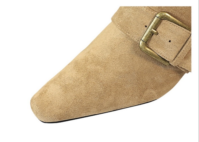 Retro belt buckle short boots thick women's boots