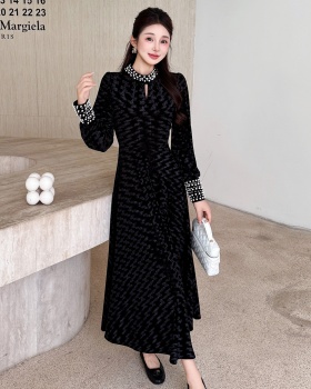 Ladies velvet black long autumn and winter big skirt dress