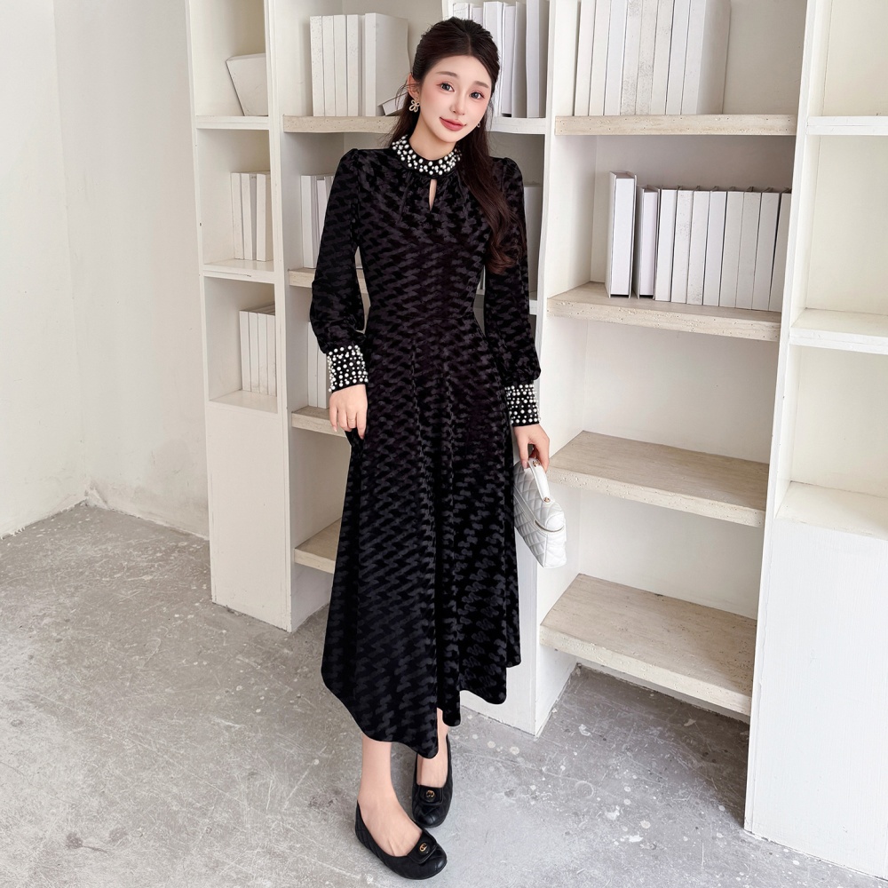 Ladies velvet black long autumn and winter big skirt dress