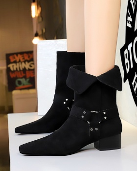 Belt buckle retro women's boots middle cylinder fashion boots