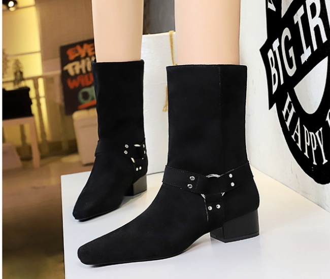 Belt buckle retro women's boots middle cylinder fashion boots