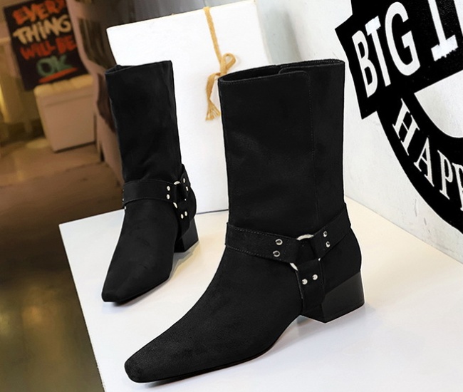 Belt buckle retro women's boots middle cylinder fashion boots