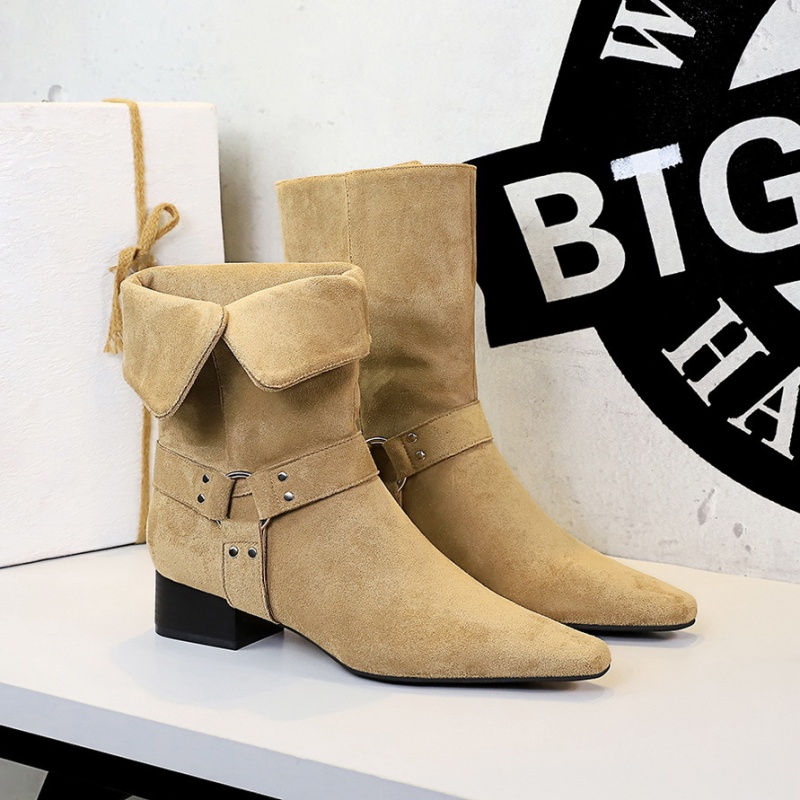 Belt buckle retro women's boots middle cylinder fashion boots