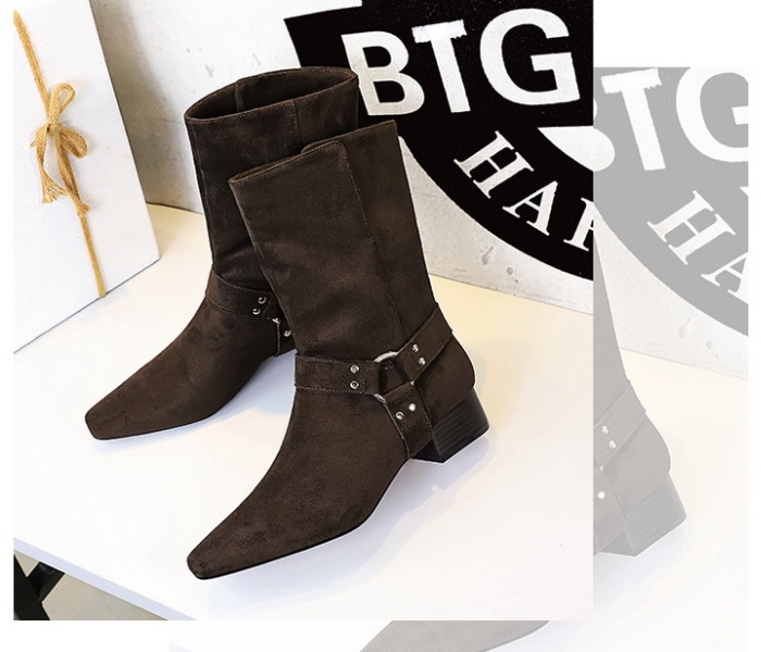 Belt buckle retro women's boots middle cylinder fashion boots