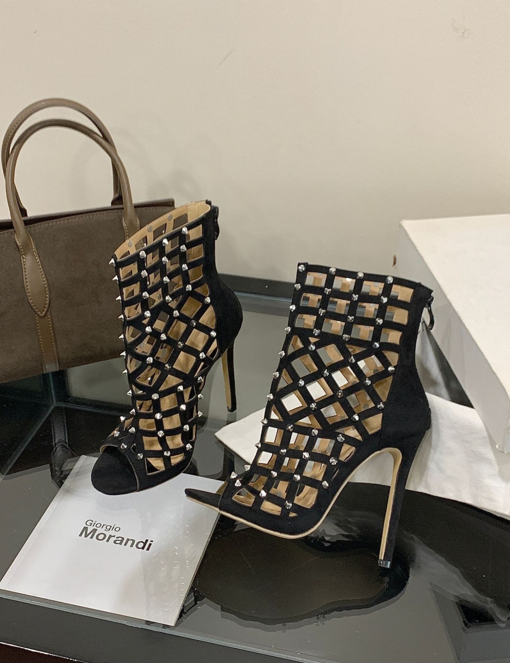 Hollow black sandals open toe short boots for women