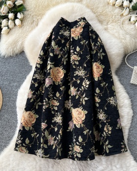 High waist slim long dress A-line pleated skirt for women