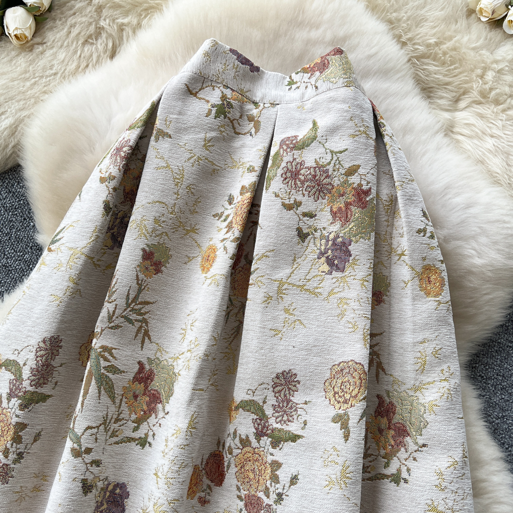 High waist slim long dress A-line pleated skirt for women