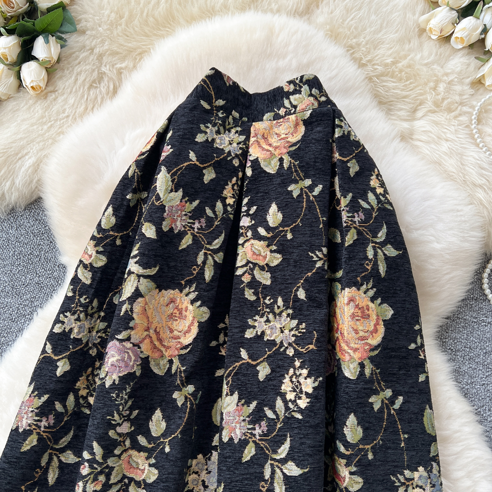 High waist slim long dress A-line pleated skirt for women