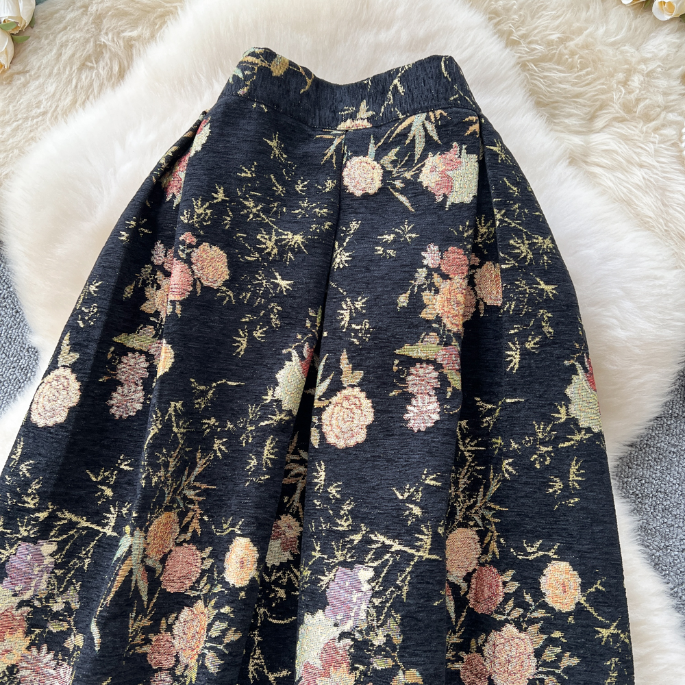 High waist slim long dress A-line pleated skirt for women