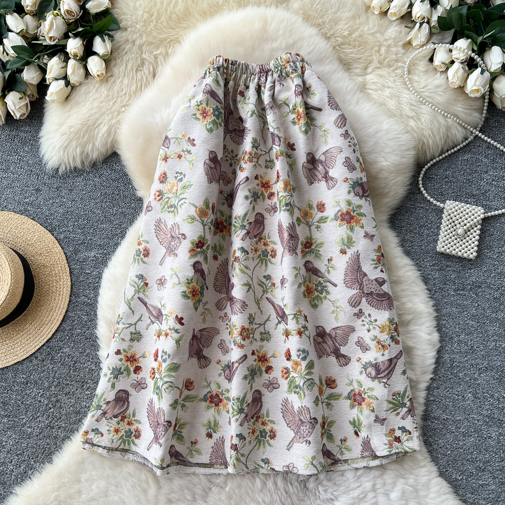 High waist slim long dress A-line pleated skirt for women