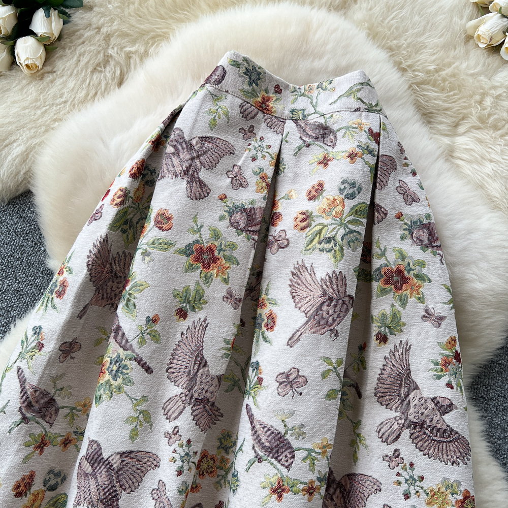 High waist slim long dress A-line pleated skirt for women