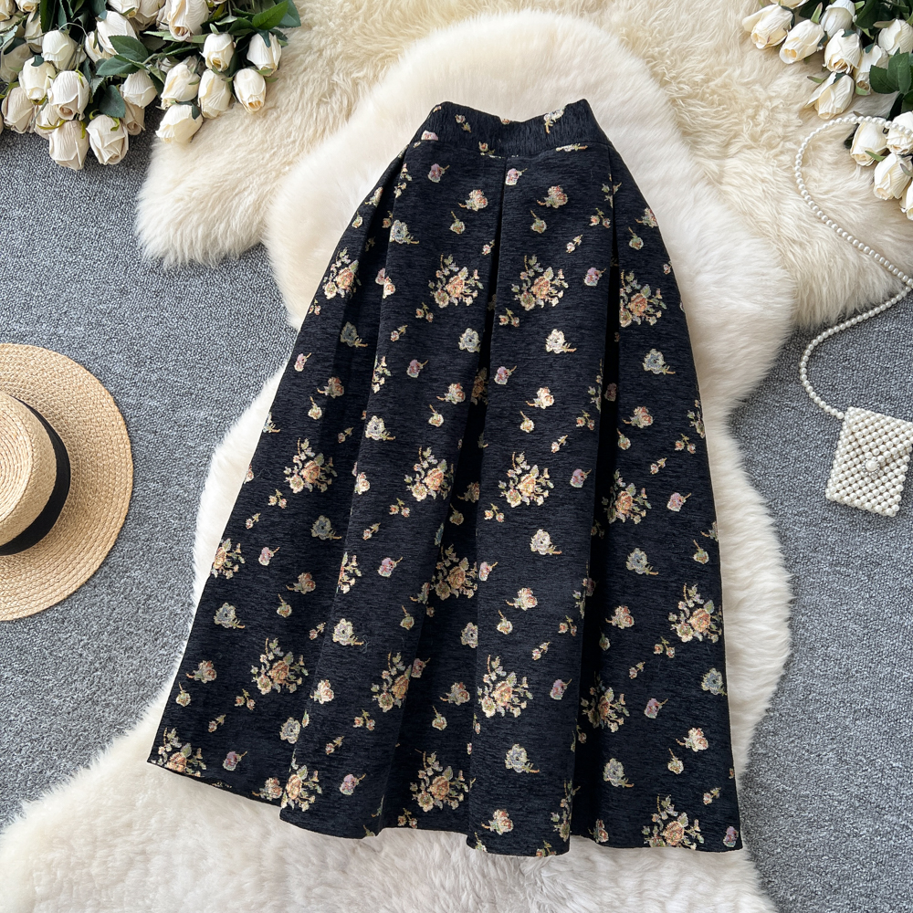 High waist slim long dress A-line pleated skirt for women