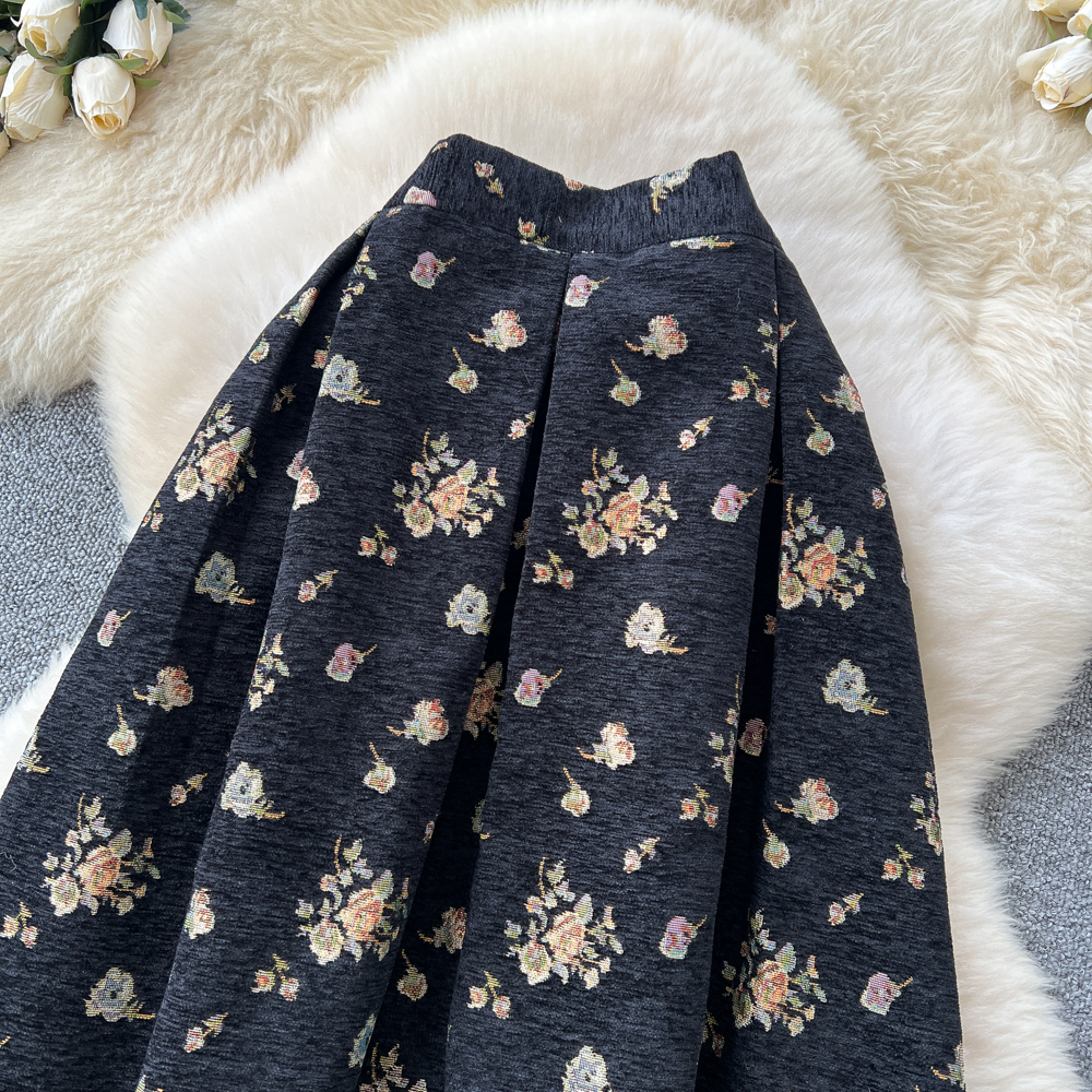 High waist slim long dress A-line pleated skirt for women