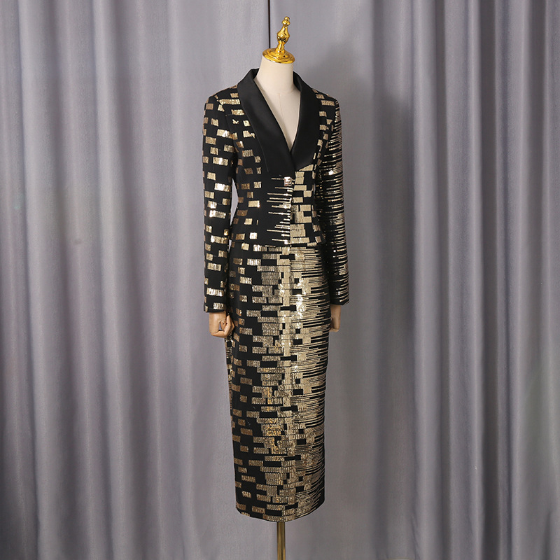 Package hip luxurious long skirt geometry tops 2pcs set