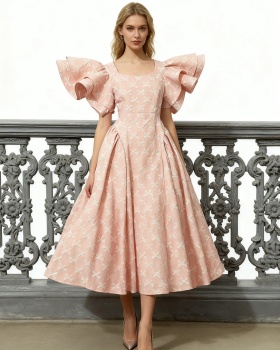 Lotus sleeve square collar court style dress for women