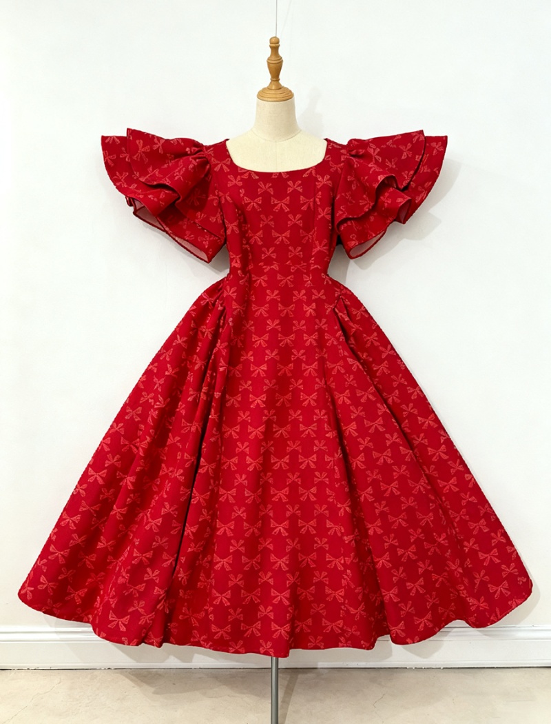 Lotus sleeve square collar court style dress for women