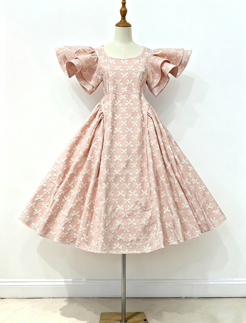 Lotus sleeve square collar court style dress for women