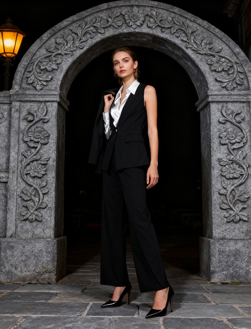 Winter tops minimalist casual pants 2pcs set for women