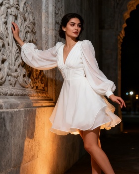 V-neck organza corset retro court style dress for women