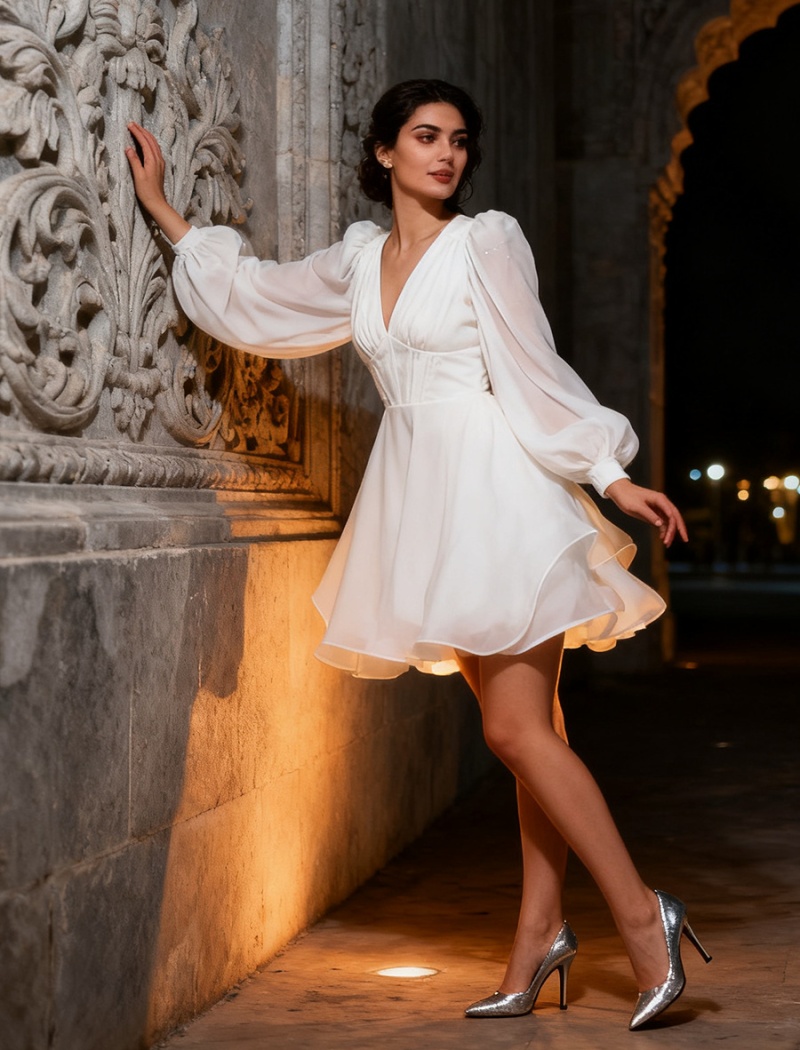 V-neck organza corset retro court style dress for women