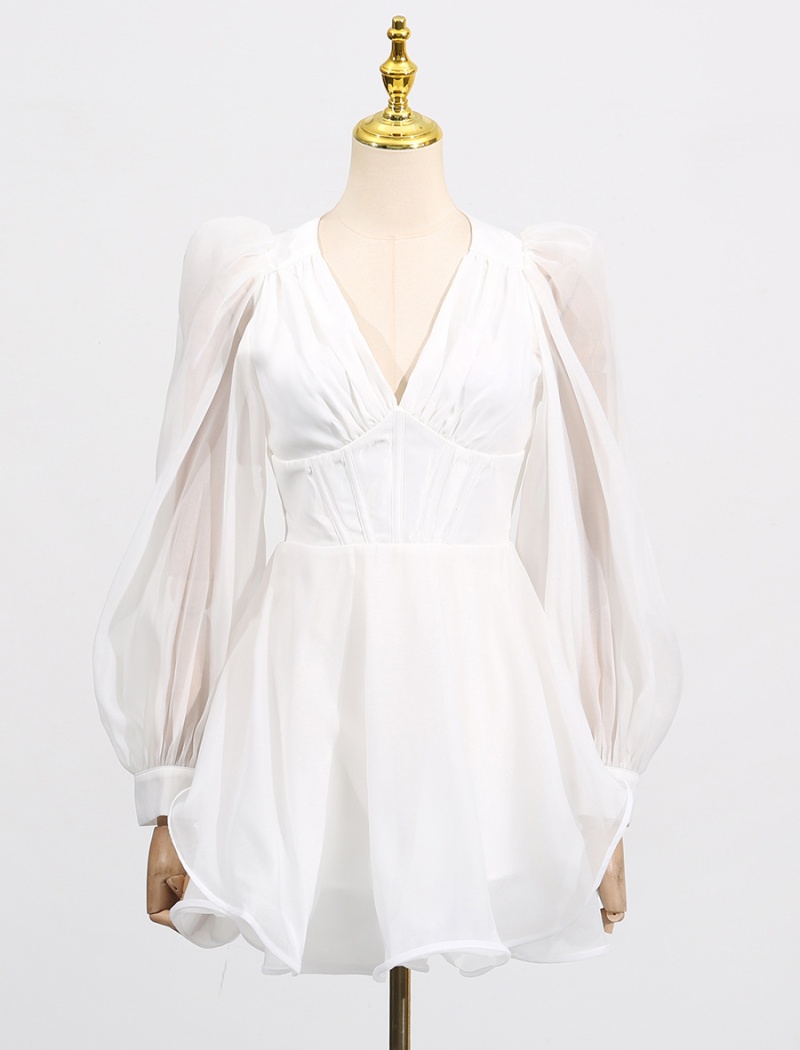 V-neck organza corset retro court style dress for women